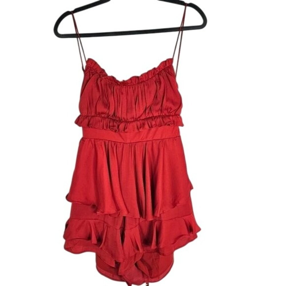 Saints‎ + Secrets Coquette Romper Sz L Red Ruffles Spaghetti Strap Flowy Sexy